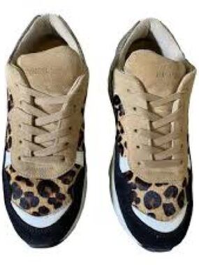 Canal St. Martin Leopard Accent Beige & Black Women's Lace-Up Sneakers